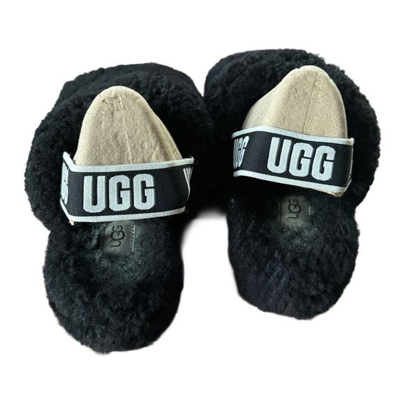 UGG Fluff Yeah Black Sheepskin Slingback Platform Slide Slippers – Size 9 - Picture 11 of 12
